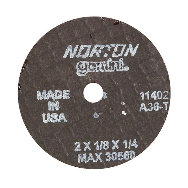 Norton Co SMALL CUT-OFF BLADES, Type 1 - Metal - Gemini Aluminum Oxide, Size: 2 x 1/8 x1/4, Max RPM: 30560 662434-11402 - main